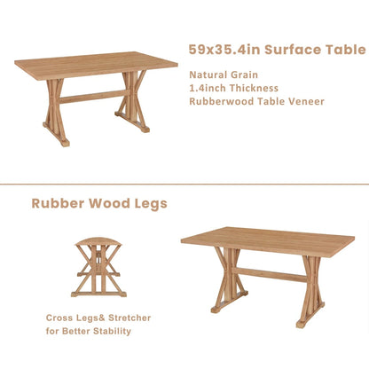 Farmhouse Style 6-Piece Dining Table Set with 4 Upholstered Dining Chairs and Bench