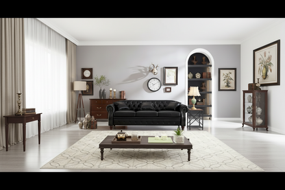 Technical Leather 3-Seater Sofa with Tufted Backrest and Storage