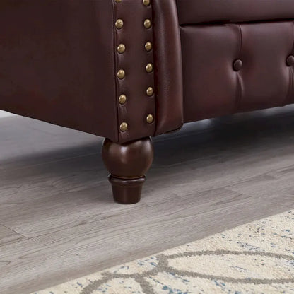 Technical Leather 3-Seater Sofa with Tufted Backrest and Storage