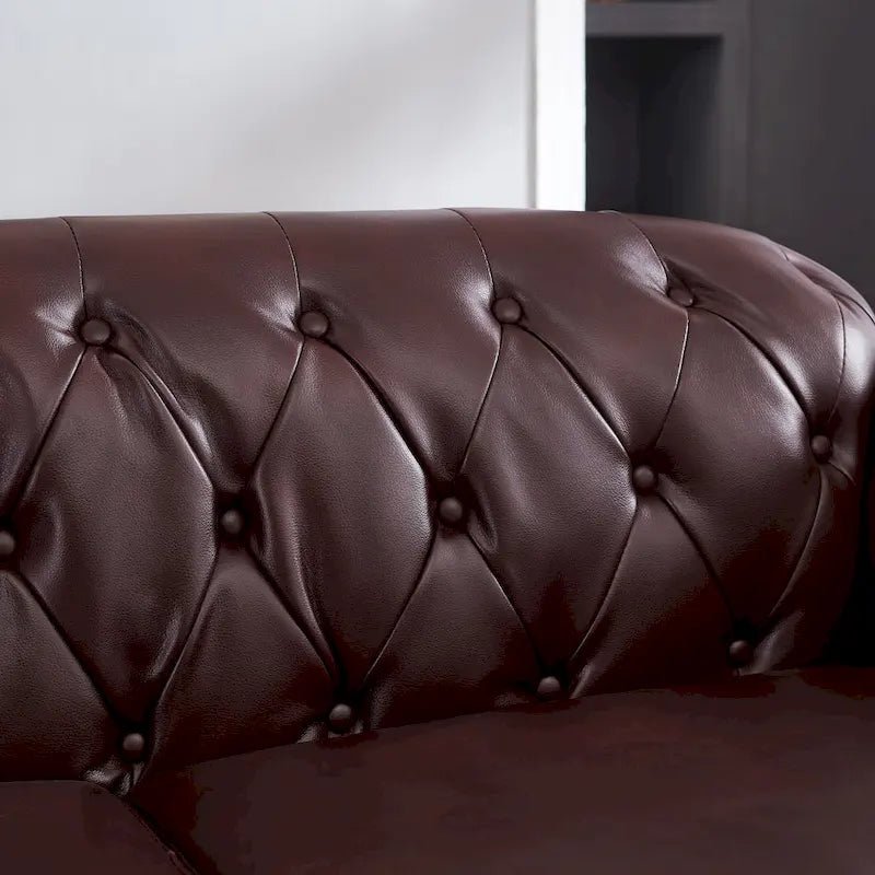 Technical Leather 3-Seater Sofa with Tufted Backrest and Storage