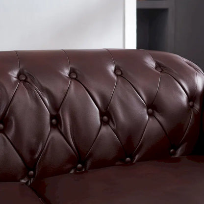 Technical Leather 3-Seater Sofa with Tufted Backrest and Storage