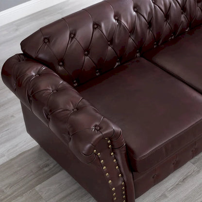 Technical Leather 3-Seater Sofa with Tufted Backrest and Storage