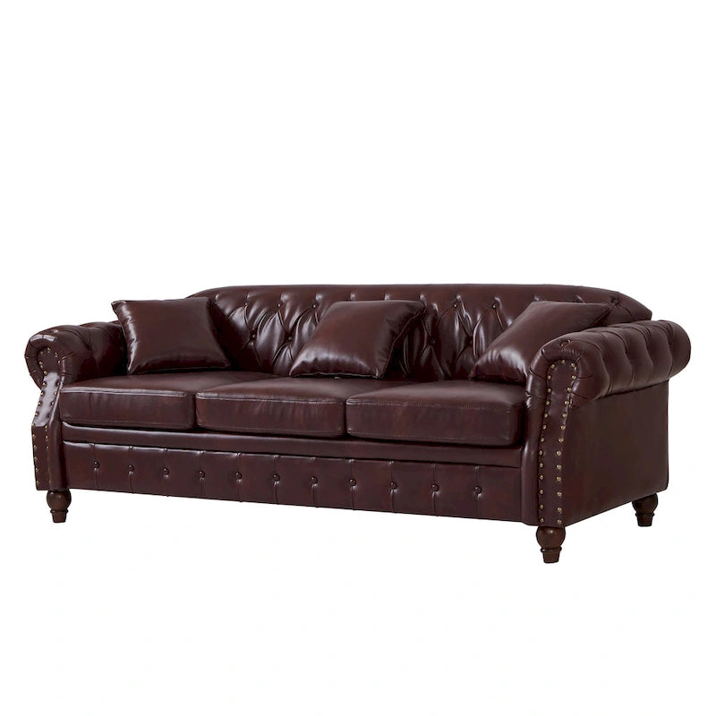 Technical Leather 3-Seater Sofa with Tufted Backrest and Storage