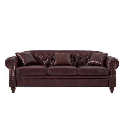 Technical Leather 3-Seater Sofa with Tufted Backrest and Storage