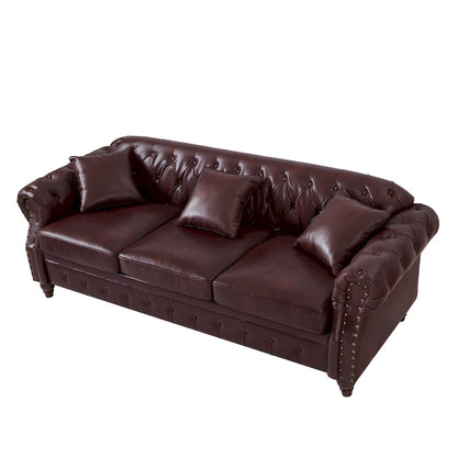 Technical Leather 3-Seater Sofa with Tufted Backrest and Storage