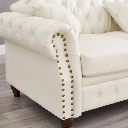 Technical Leather 3-Seater Sofa with Tufted Backrest and Storage
