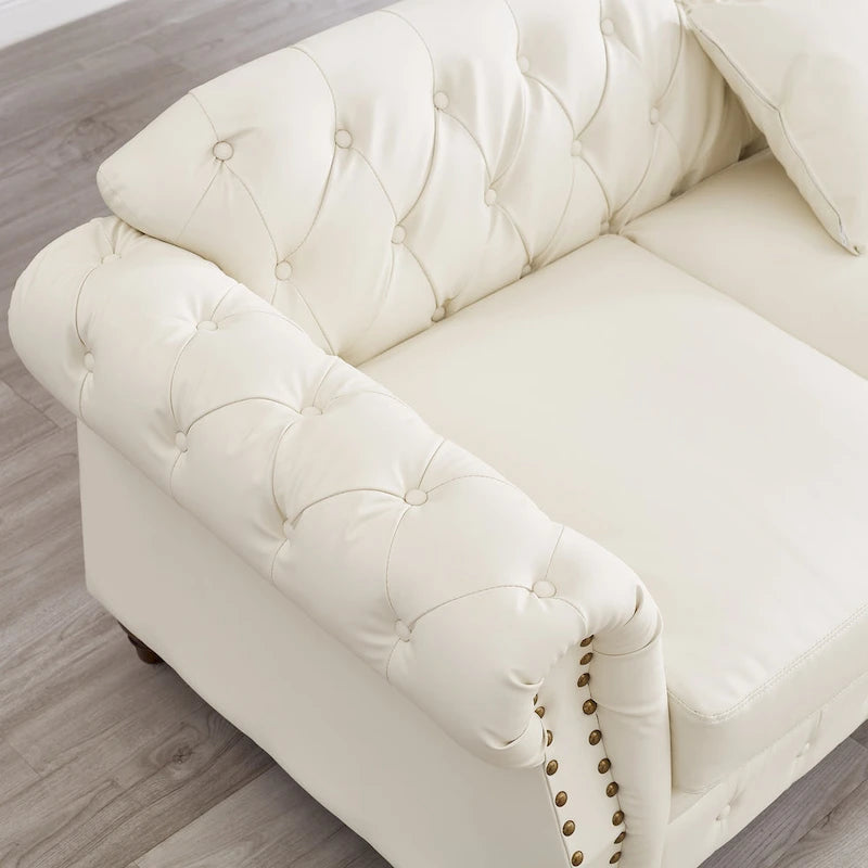 Technical Leather 3-Seater Sofa with Tufted Backrest and Storage