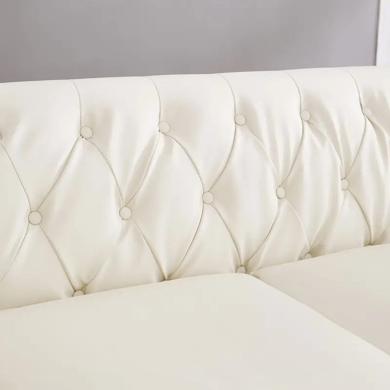 Technical Leather 3-Seater Sofa with Tufted Backrest and Storage