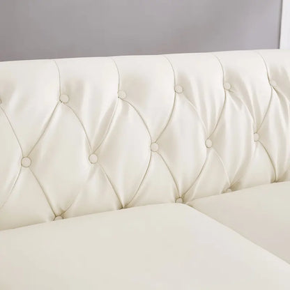 Technical Leather 3-Seater Sofa with Tufted Backrest and Storage