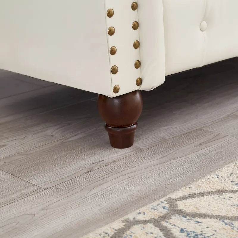 Technical Leather 3-Seater Sofa with Tufted Backrest and Storage