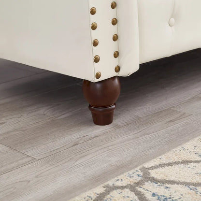 Technical Leather 3-Seater Sofa with Tufted Backrest and Storage