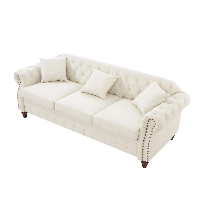 Technical Leather 3-Seater Sofa with Tufted Backrest and Storage