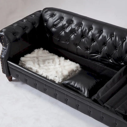 Technical Leather 3-Seater Sofa with Tufted Backrest and Storage