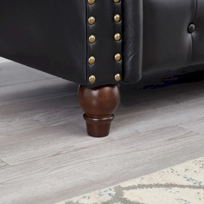 Technical Leather 3-Seater Sofa with Tufted Backrest and Storage