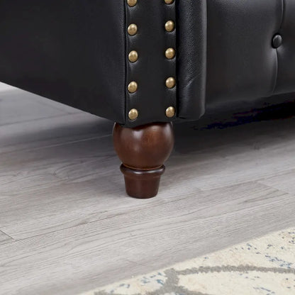 Technical Leather 3-Seater Sofa with Tufted Backrest and Storage