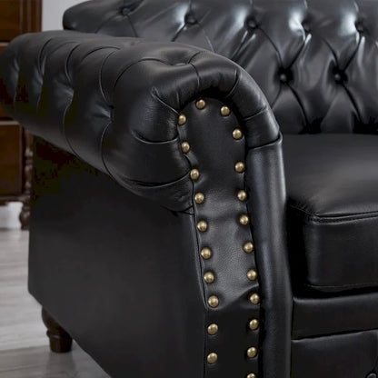 Technical Leather 3-Seater Sofa with Tufted Backrest and Storage