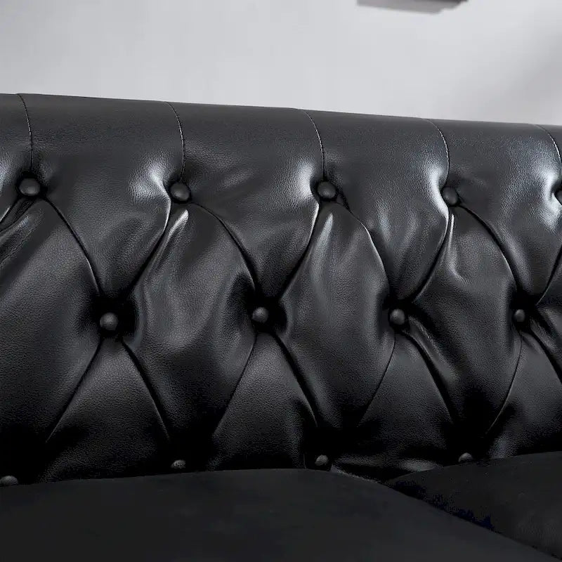 Technical Leather 3-Seater Sofa with Tufted Backrest and Storage