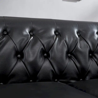 Technical Leather 3-Seater Sofa with Tufted Backrest and Storage