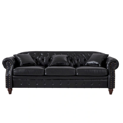 Technical Leather 3-Seater Sofa with Tufted Backrest and Storage