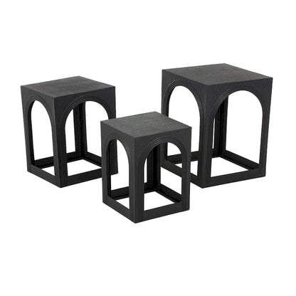 Metal Nested Side End Accent Table with Arched Cutouts - Set of 3 Black - Roche River Decor - 16W x 16L x 21H