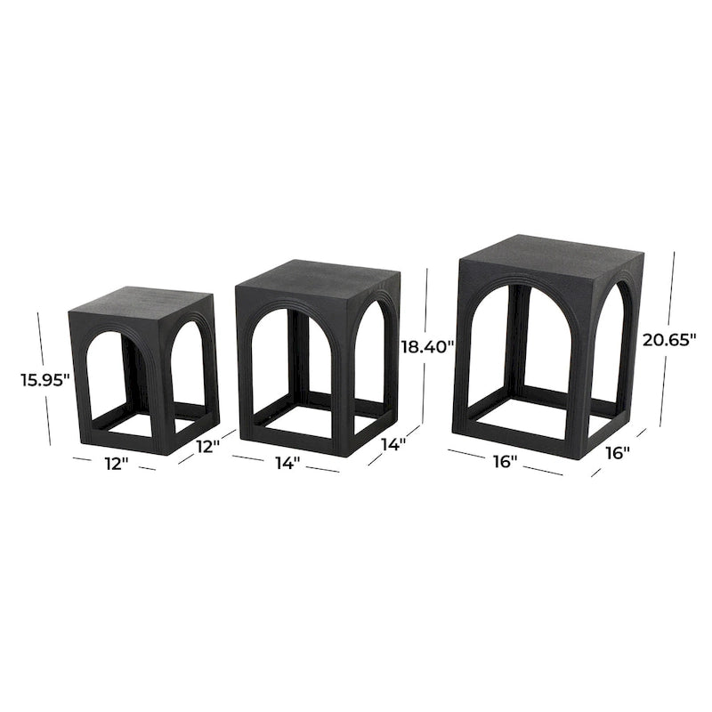 Metal Nested Side End Accent Table with Arched Cutouts - Set of 3 Black - Roche River Decor - 16W x 16L x 21H