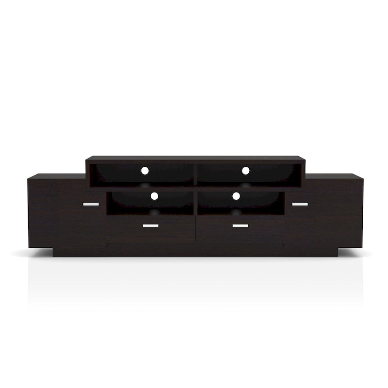 Contemporary TV Stand with 2 Drawers & Storage Cabinets, Cappuccino / Black, Fits 70"