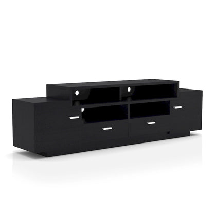 Contemporary TV Stand with 2 Drawers & Storage Cabinets, Cappuccino / Black, Fits 70"