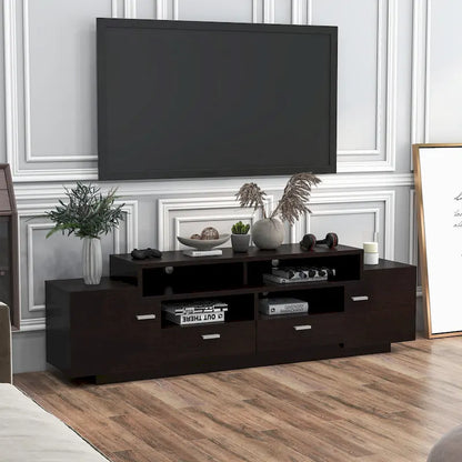 Contemporary TV Stand with 2 Drawers & Storage Cabinets, Cappuccino / Black, Fits 70"