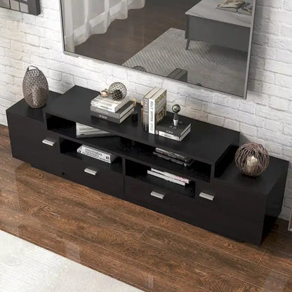 Contemporary TV Stand with 2 Drawers & Storage Cabinets, Cappuccino / Black, Fits 70"