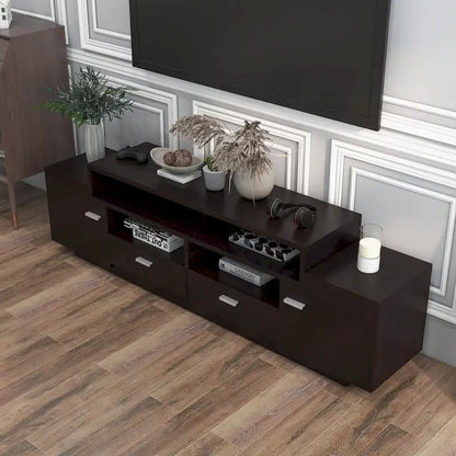 Contemporary TV Stand with 2 Drawers & Storage Cabinets, Cappuccino / Black, Fits 70"