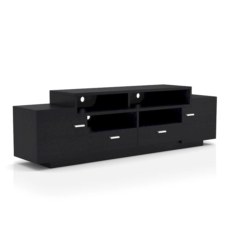 Contemporary TV Stand with 2 Drawers & Storage Cabinets, Cappuccino / Black, Fits 70"