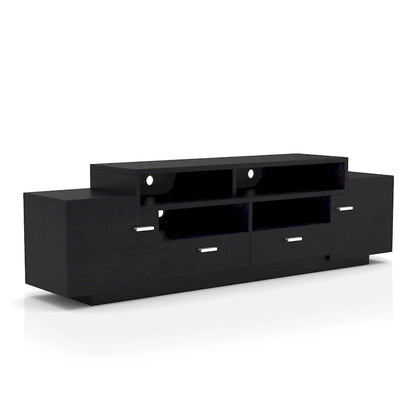 Contemporary TV Stand with 2 Drawers & Storage Cabinets, Cappuccino / Black, Fits 70"