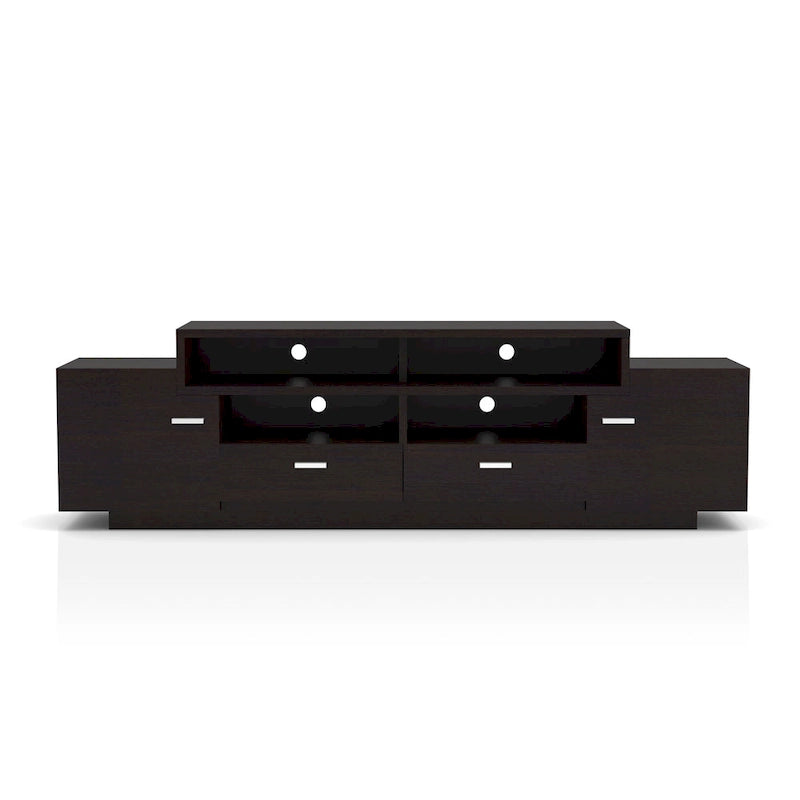 Contemporary TV Stand with 2 Drawers & Storage Cabinets, Cappuccino / Black, Fits 70"