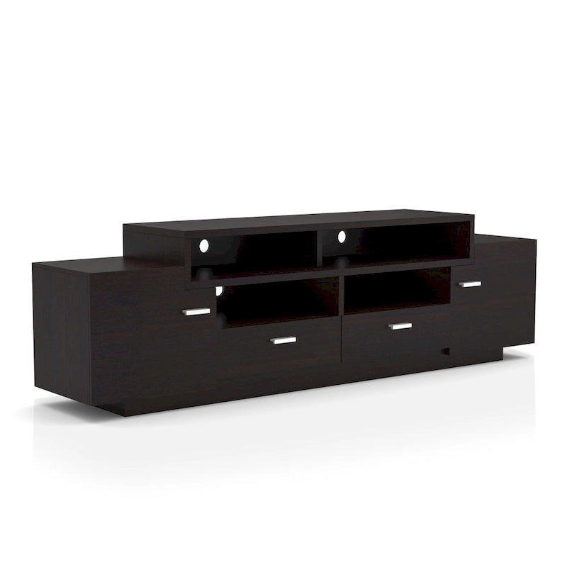 Contemporary TV Stand with 2 Drawers & Storage Cabinets, Cappuccino / Black, Fits 70"