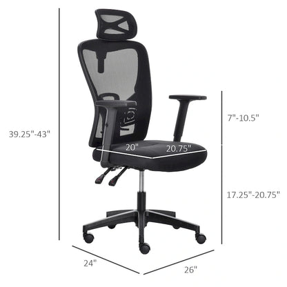 Vinsetto Mesh Home Office Chair High Back Ergonomic Computer Task Chair with Lumbar Back Support, Rotate Headrest, Adjustable
