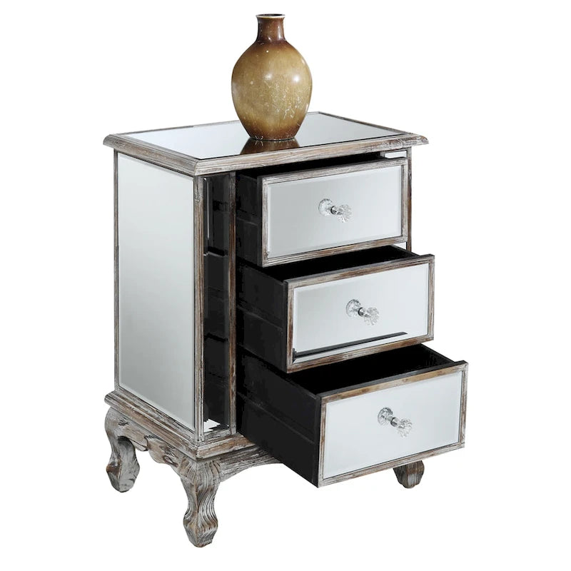 Mirrored 3-Drawer End Table, Cabriole Legs – Single Person, Multiple Colors