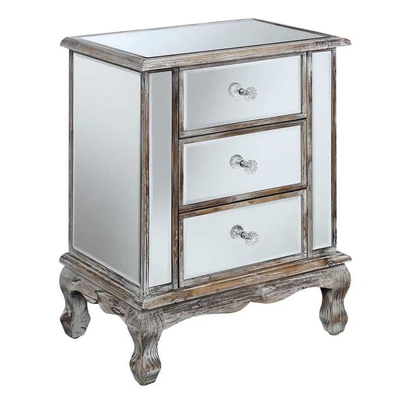 Mirrored 3-Drawer End Table, Cabriole Legs – Single Person, Multiple Colors