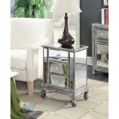 Mirrored 3-Drawer End Table, Cabriole Legs – Single Person, Multiple Colors