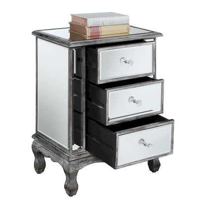 Mirrored 3-Drawer End Table, Cabriole Legs – Single Person, Multiple Colors