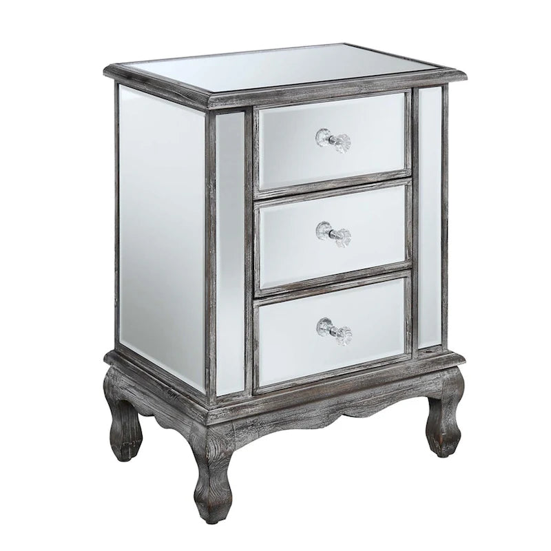 Mirrored 3-Drawer End Table, Cabriole Legs – Single Person, Multiple Colors