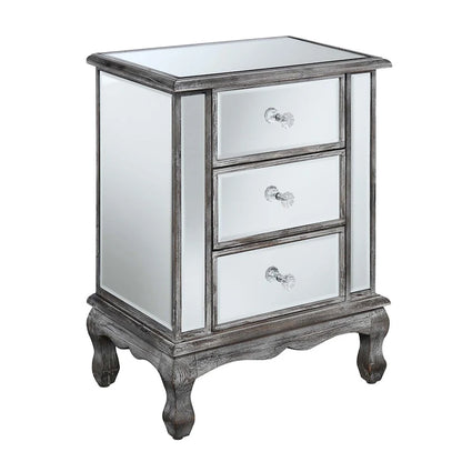 Mirrored 3-Drawer End Table, Cabriole Legs – Single Person, Multiple Colors