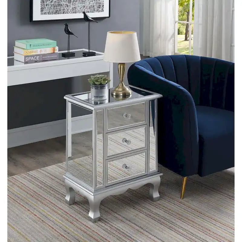 Mirrored 3-Drawer End Table, Cabriole Legs – Single Person, Multiple Colors