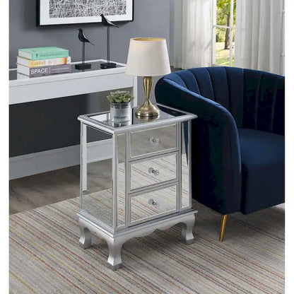 Mirrored 3-Drawer End Table, Cabriole Legs – Single Person, Multiple Colors
