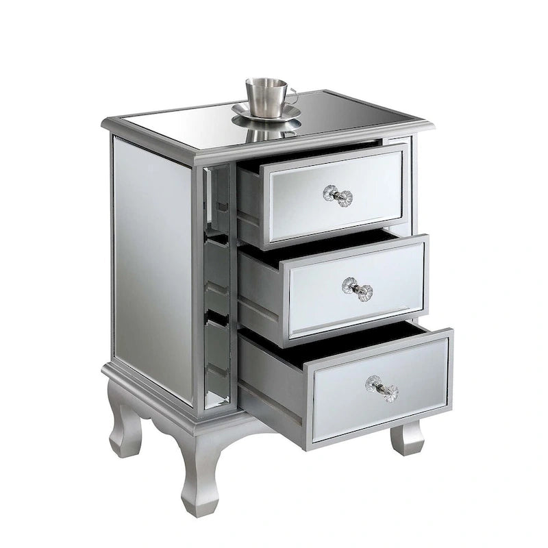 Mirrored 3-Drawer End Table, Cabriole Legs – Single Person, Multiple Colors