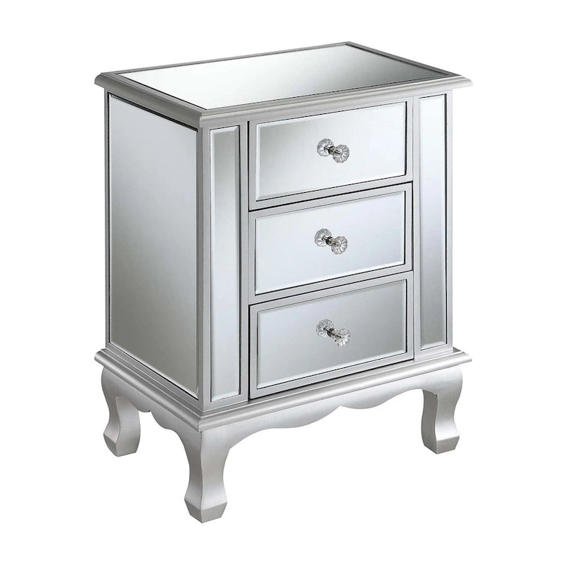 Mirrored 3-Drawer End Table, Cabriole Legs – Single Person, Multiple Colors