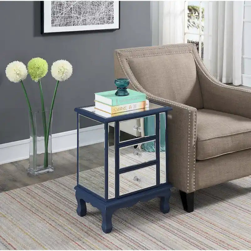 Mirrored 3-Drawer End Table, Cabriole Legs – Single Person, Multiple Colors