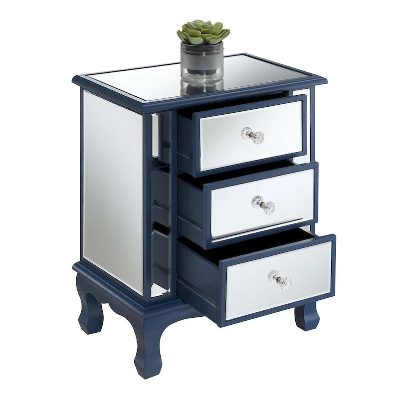 Mirrored 3-Drawer End Table, Cabriole Legs – Single Person, Multiple Colors