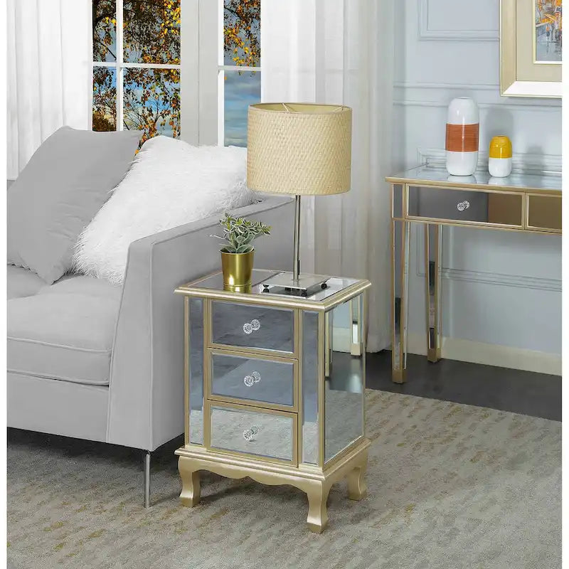Mirrored 3-Drawer End Table, Cabriole Legs – Single Person, Multiple Colors