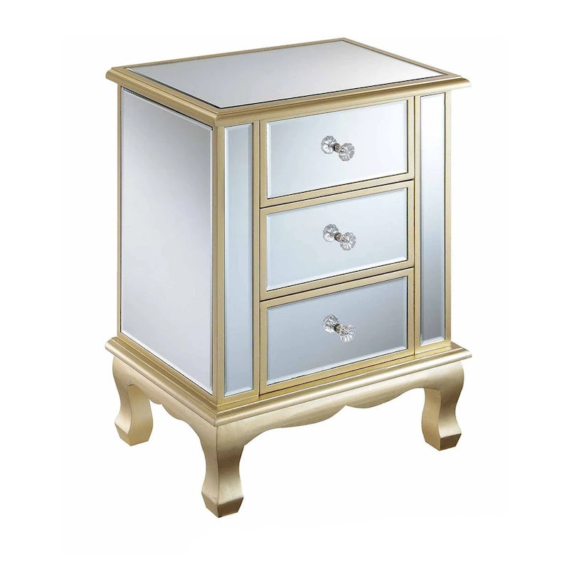 Mirrored 3-Drawer End Table, Cabriole Legs – Single Person, Multiple Colors