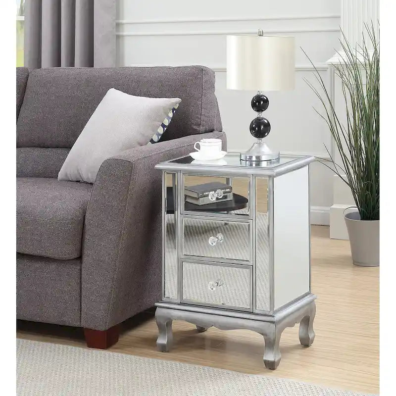 Mirrored 3-Drawer End Table, Cabriole Legs – Single Person, Multiple Colors
